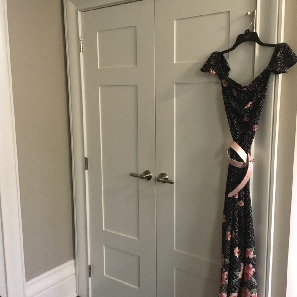 Lulus of the shoulder maxi dress with belt